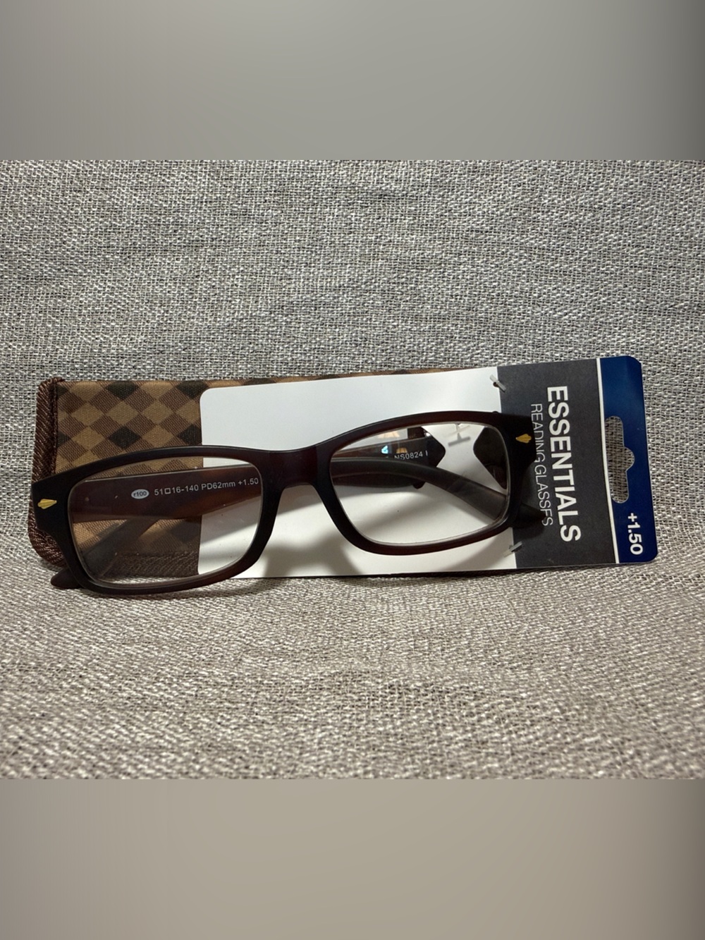 +1.50 Essentials Brown Rectangular Reading Glasses